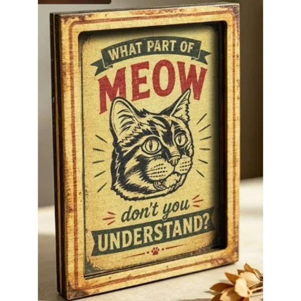 Meow Funny Cat Humor Framed Miniature Magnet New Cute!